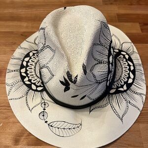 Floral Sun Hat with Black Accents